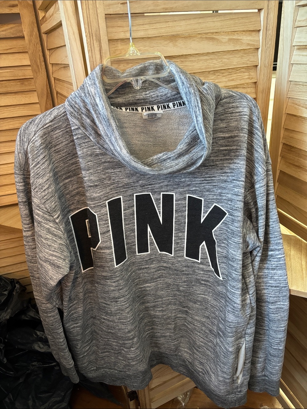 PINK Victoria's Secret Gray Cowl Neck Logo French Terry Oversized Sweatshirt M